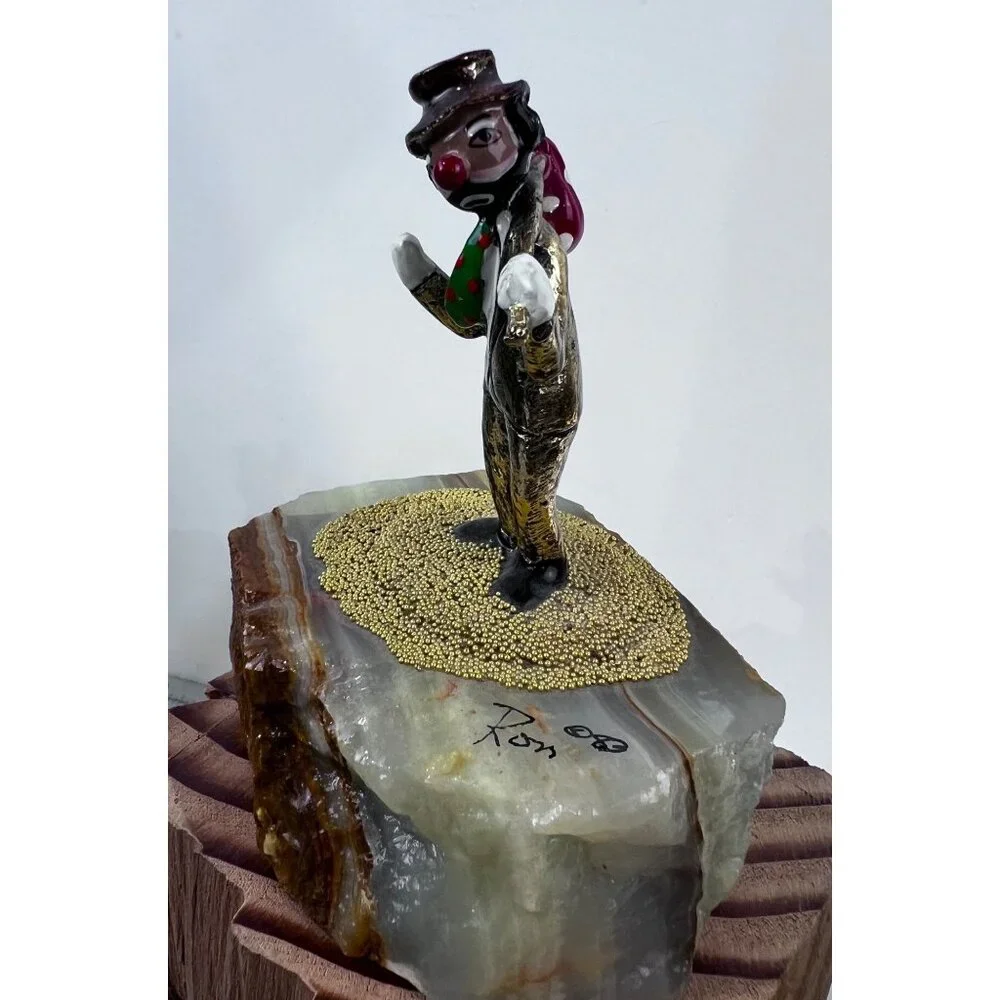 Handcrafted Metal Hobo Clown Figurine Stone Base 24K Gold Detailing '83 Ron Lee - Picture 7 of 10